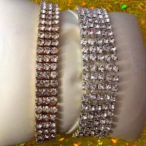 Ladies silver rhinestones and gold rhinestones stretch bracelet